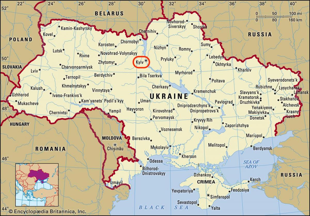 ウクライナ地図上のキエフ